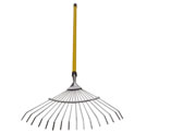 Stainless steel lawn rake with hollow fiberglass handle